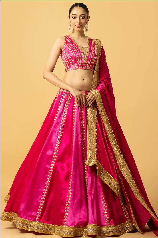 Pink Modal Satin Cutdana Hand Embroidered Lehenga Set