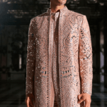 Rose Gold Suiting Mirror Embroidered Sherwani Set