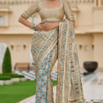 Multi-Colored Silk Dupion & Georgette Embroidered Saree Set