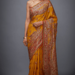 Yellow & Red Floral Embroidered Saree Set
