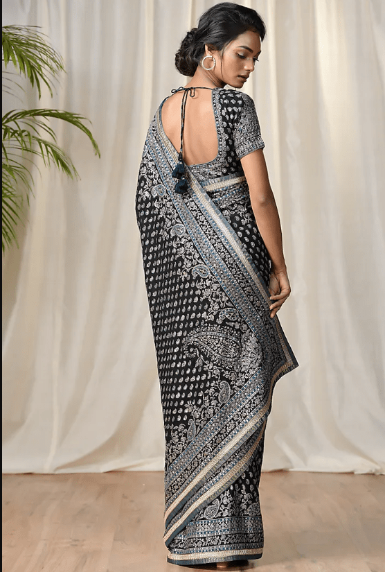 Black Embroidered Saree Set - Image 2