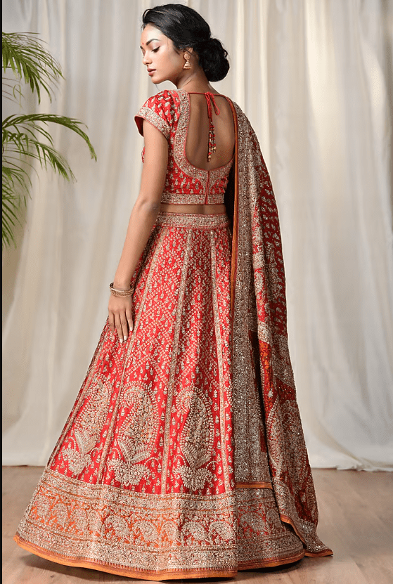 Red & Saffron Embroidered Lehenga Set - Image 2