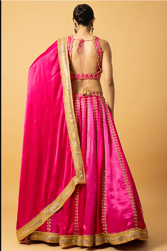 Pink Modal Satin Cutdana Hand Embroidered Lehenga Set - Image 2