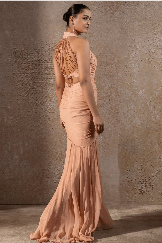 Blush Pink Chiffon Cascading Gown - Image 2