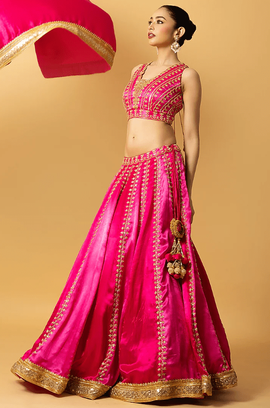 Pink Modal Satin Cutdana Hand Embroidered Lehenga Set - Image 4
