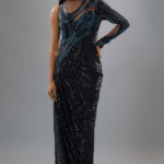 Black Sequins Bugle Bead Embroidered Gown