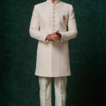 Ivory Silk Pearl Embellished Sherwani Set