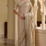 Gold Silk Dupion & Georgette Embroidered Saree Set