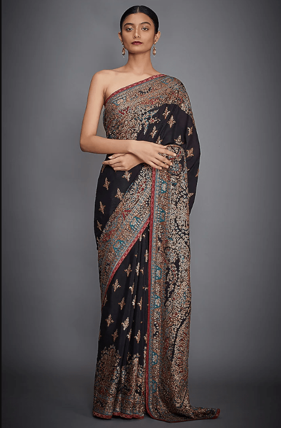 Black Embroidered Saree Set
