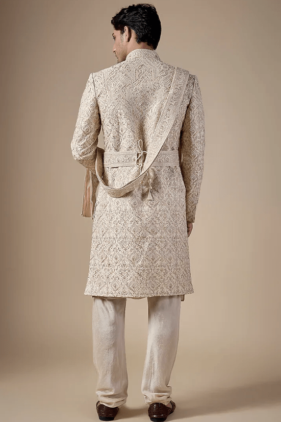 Gold Silk Sherwani Set - Image 2