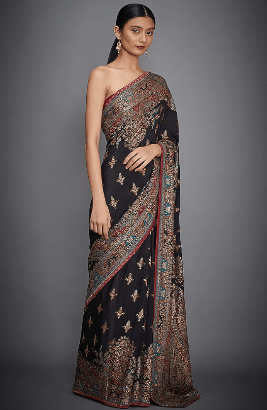 Black Embroidered Saree Set - Image 2
