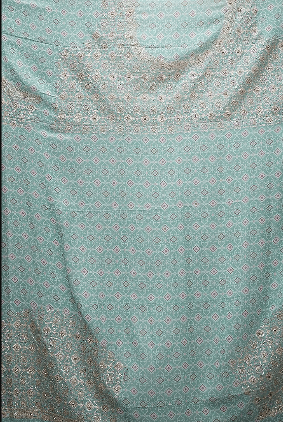 Khaki Green Embroidered Saree Set - Image 3