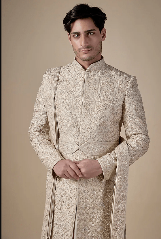 Gold Silk Sherwani Set - Image 3