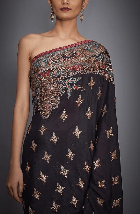 Black Embroidered Saree Set - Image 3