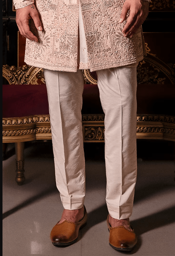 Pale Pink Raw Silk Hand Embroidered Sherwani Set - Image 3