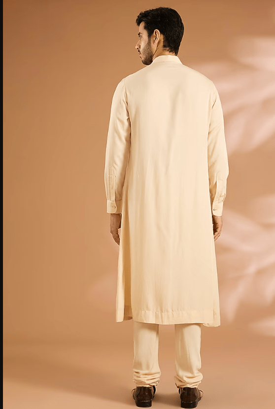 Cream Silk Sherwani Set - Image 4