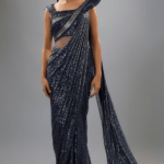 Midnight Blue Sequins Bugle Bead Embroidered Sculpted Gown Saree