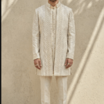 Off-White Silk Embroidered Sherwani