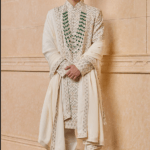 Ivory Viscose Embroidered Sherwani Set