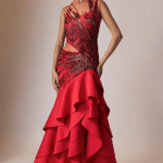 Red Neoprene Embroidered Gown