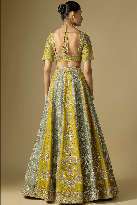 Mint & Mustard Raw Silk Embroidered Lehenga Set - Image 2