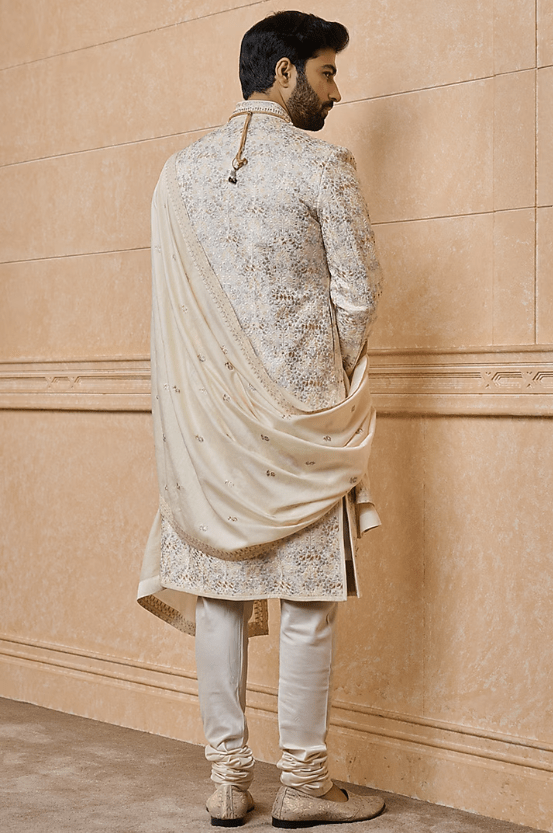 Ivory Polyester Embroidered Sherwani Set - Image 2