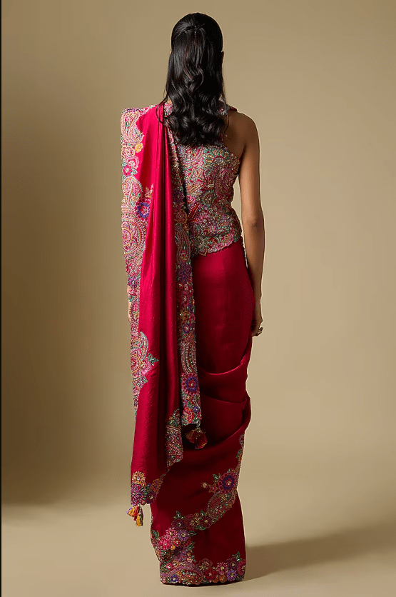 Maroon Matka Silk Floral & Paisley Saree Set - Image 2