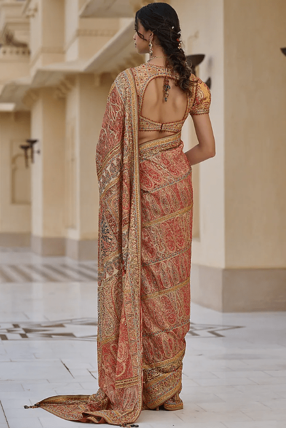 Multi-Colored Georgette Embroidered Saree Set - Image 2