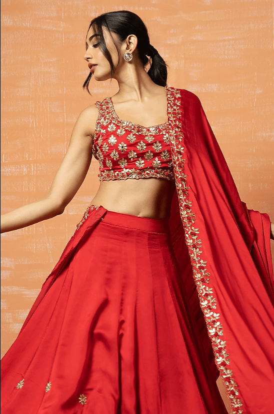Red Embroidered Lehenga Set - Image 3