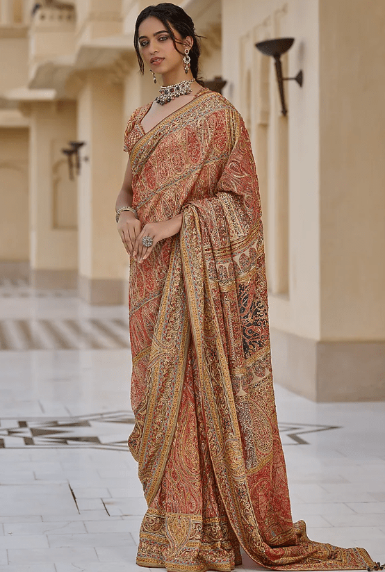 Multi-Colored Georgette Embroidered Saree Set - Image 3