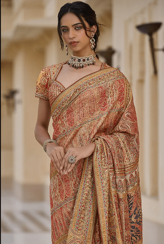 Multi-Colored Georgette Embroidered Saree Set - Image 4
