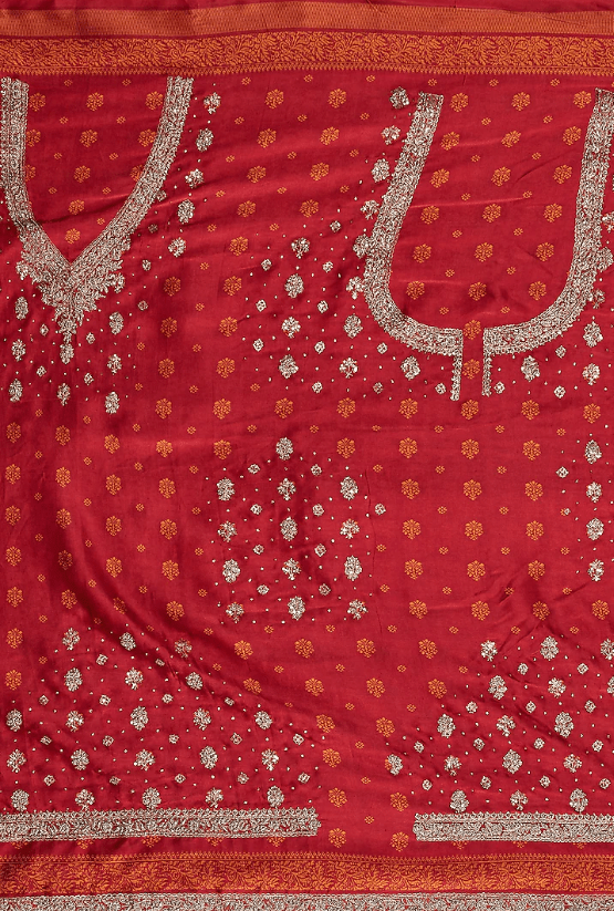 Red & Saffron Embroidered Saree Set - Image 4