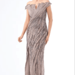 Dark Lavender Crepe Bugle Bead Embroidered Gown