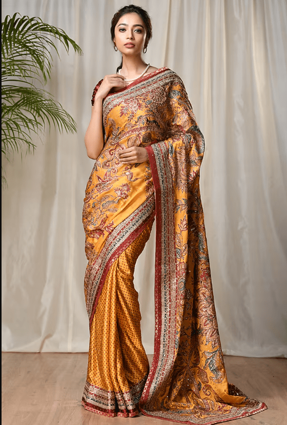 Mustard Embroidered Saree Set