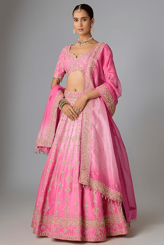 Blush Pink Dupion Silk Marori & Mukaish Work Lehenga Set