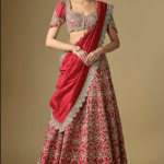 Red Raw Silk Embroidered Lehenga Set
