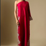 Red Silk One Shoulder Kaftan