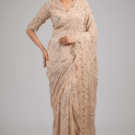 Blush Silk Georgette Thread Embroidered Saree Set