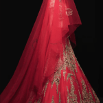 Vermilion Red Dupion Silk Zardosi Embroidered Lehenga Set