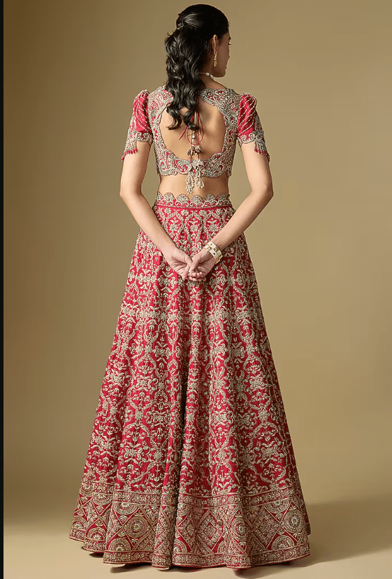 Red Raw Silk Embroidered Lehenga Set - Image 2