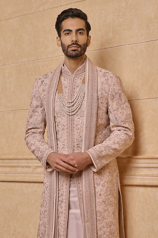 Pink Viscose Sherwani Set - Image 5