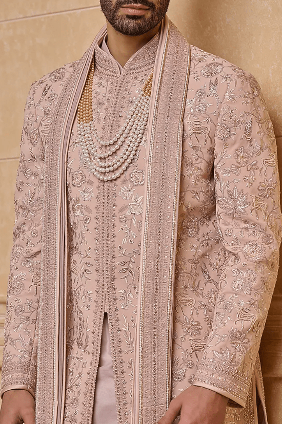 Pink Viscose Sherwani Set - Image 6
