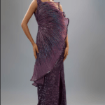 Grape Purple Sequins Bugle Bead Embroidered Gown