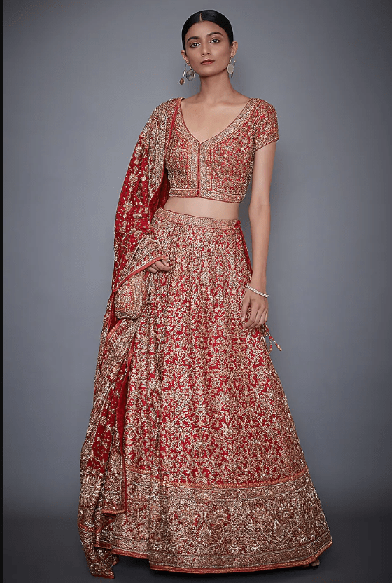 Red Embroidered Lehenga Set