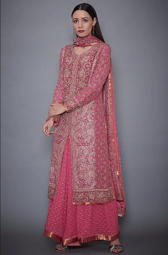 Pink & Gold Embroidered Kurta Set