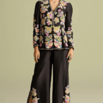 Black Chanderi Cord & Bead Work Top And Flared Pants