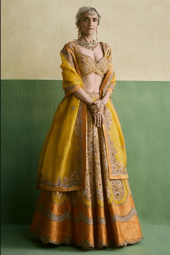 Multi-Colored Chanderi Embroidered Lehenga Set