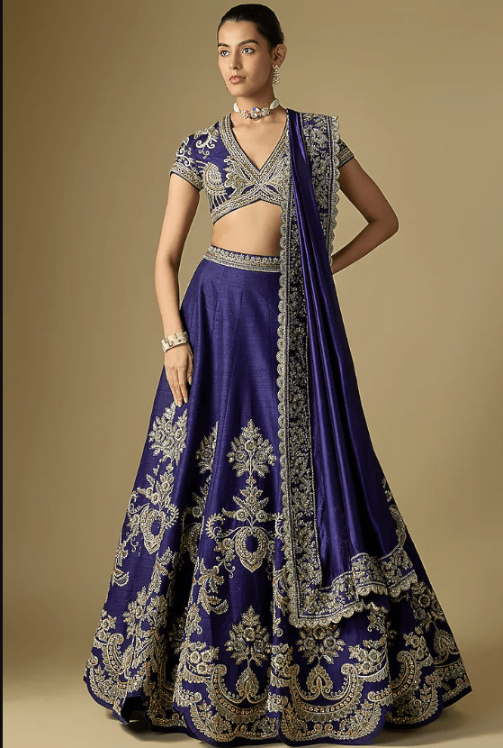 Purple Raw Silk Embroidered Lehenga Set
