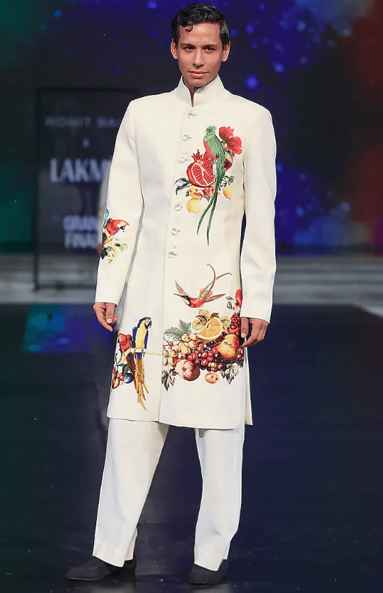 Ivory Matka Silk Machine Embroidered Sherwani