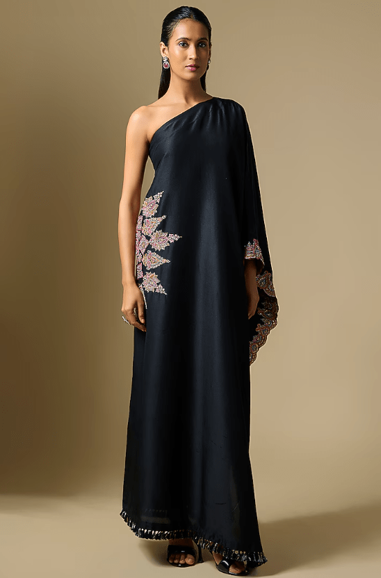 Black Silk One Shoulder Kaftan
